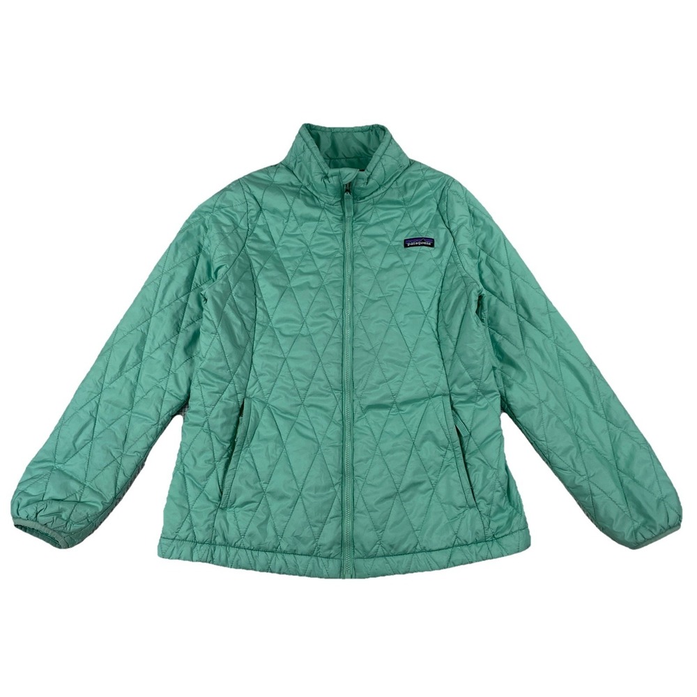 Patagonia Nano Puff Jacket Diamond Quilted Vjosa Green Full Zip Girls XL 14